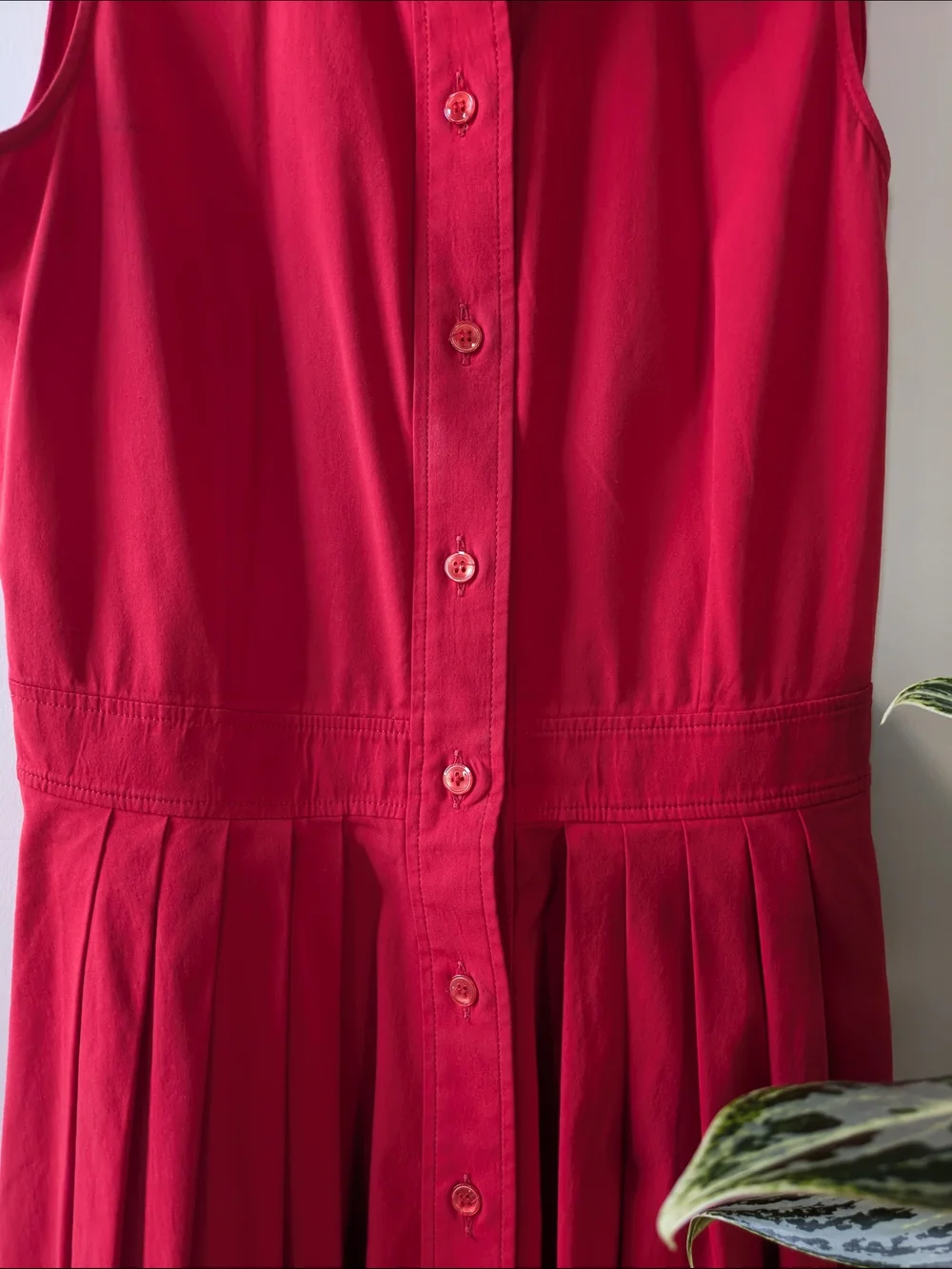 Michael Kors Sleeveless Button-Front Red Shirt Dress